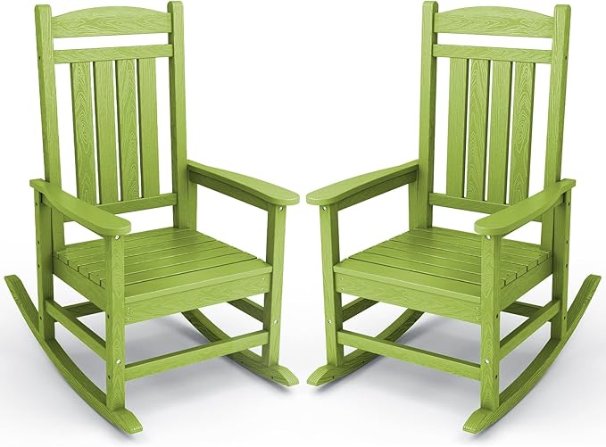 KINGYES Outdoor Rocking Chair Set of 2, High Density Polyethylene Patio Rocking by KINGYES