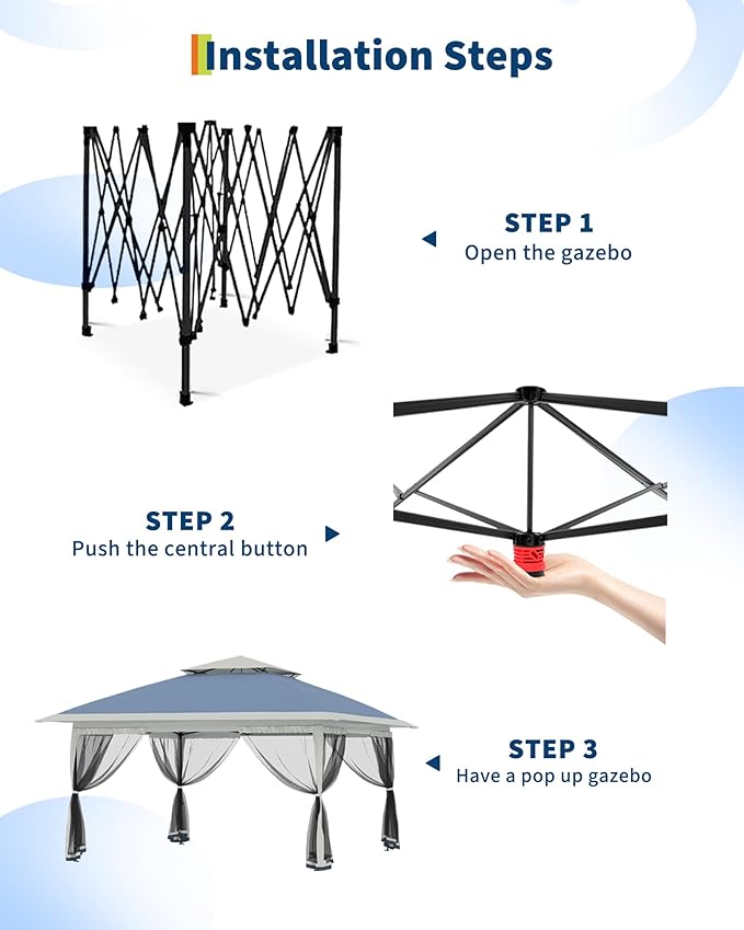 Canopy Tent 12x12 ft, Pop Up Gazebo One-Push Setup - Image 4