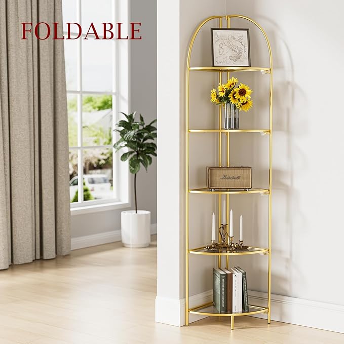 Crofy Foldable 5 Tier Corner Shelf, Metal Corner Plant Stand - Image 2