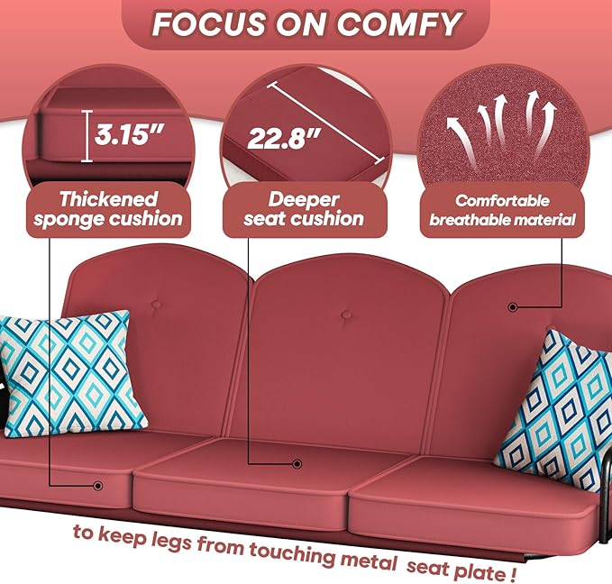 3 Seat Outdoor Porch Patio Swing - Image 6