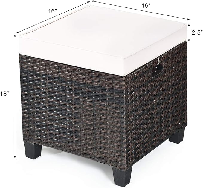 Tangkula 2 Pieces Outdoor Patio Ottoman, All Weather Rattan Wicker Ottoman Seat - Image 3