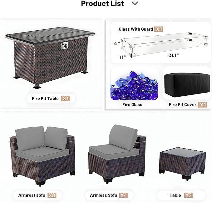 Kullavik 15PCS Outdoor Patio Furniture Set - Image 6