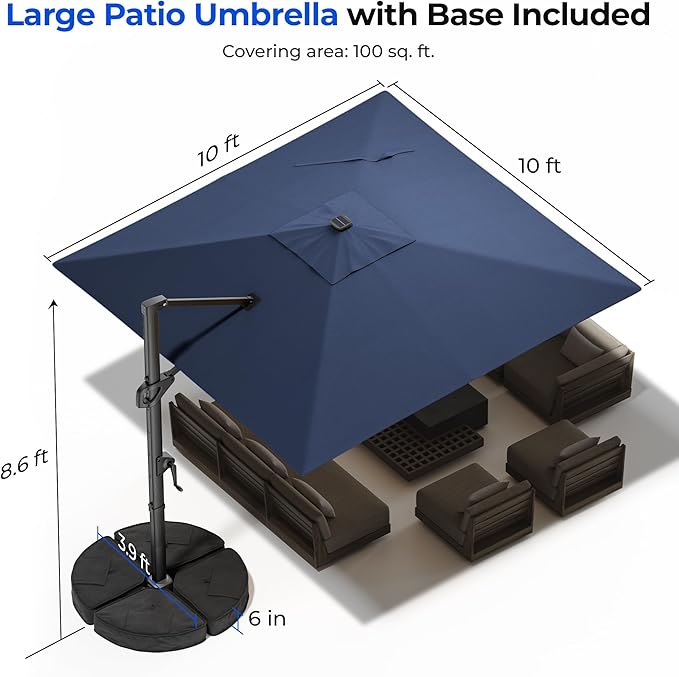 HOMSHADE 10 ft Square Cantilever Patio Umbrella - Image 3