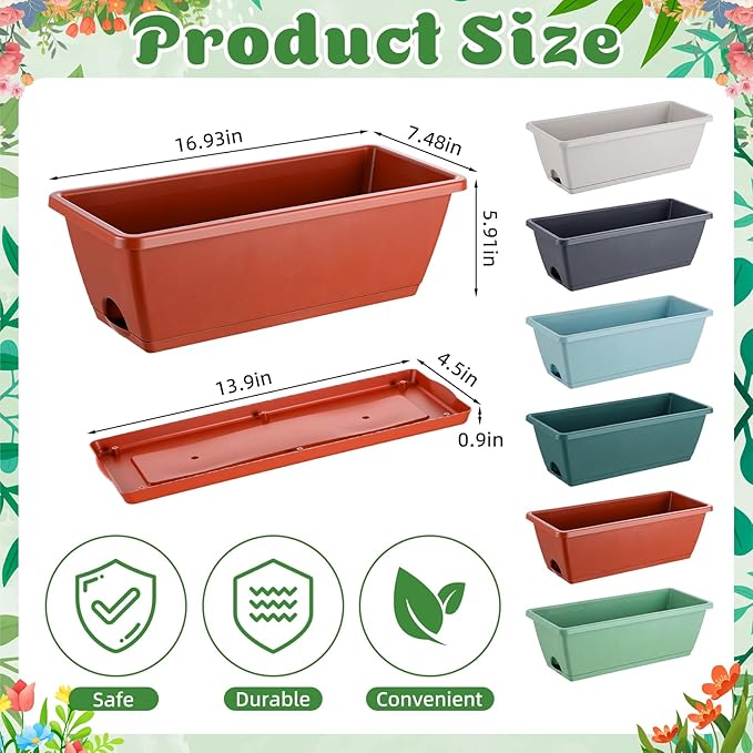 12 Pack Window Box Planter 17 Inches Rectangular Vegetable Flower Planters - Image 2