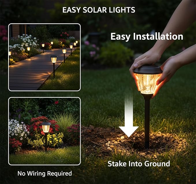 XMCOSY+ Solar Pathway Lights Outdoor, Glass & Stainless Steel Garden Lights - Image 7