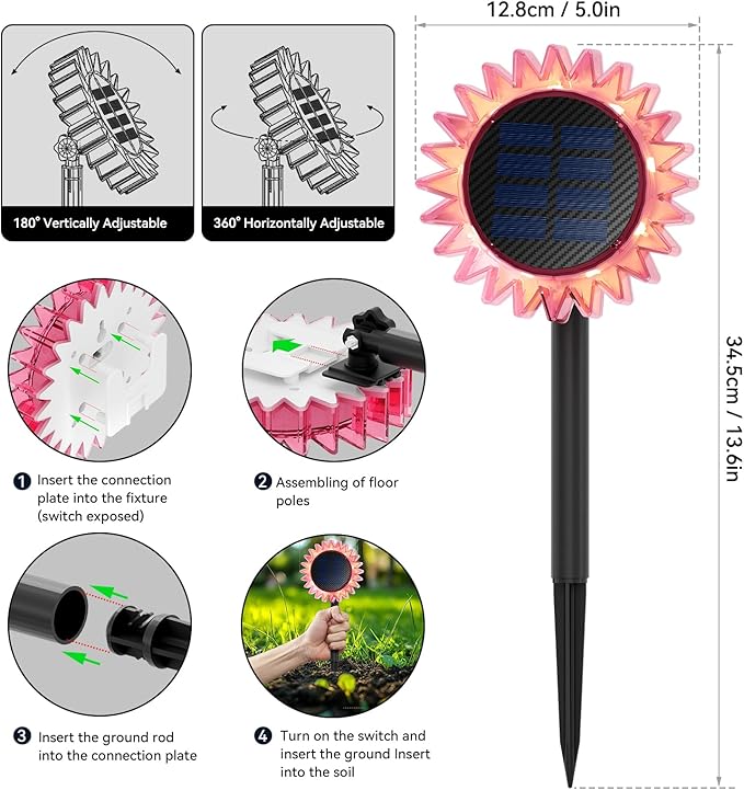Outdoor Solar Lights, 4 Pack Led Solar Sunflower Lights, Stake/Wall 2-in-1 - Image 5