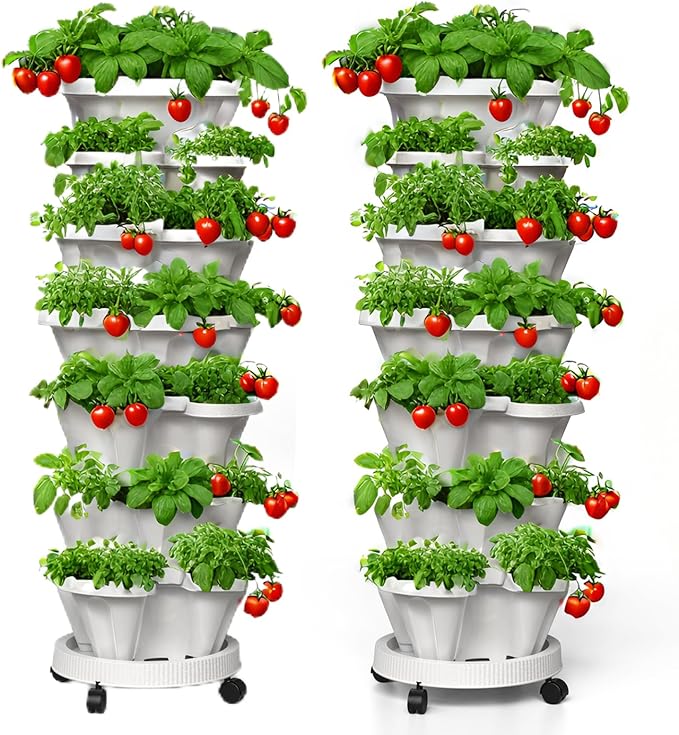 7 Tiered Strawberry Planters 2 Pack, Vertical Stackable Planter, Herb Stacking by Lykvrii