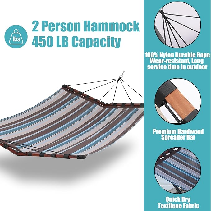 TegerDeger 12FT 2 Person Hammock Large Hammock Quick Dry 450LB Capacity - Image 4