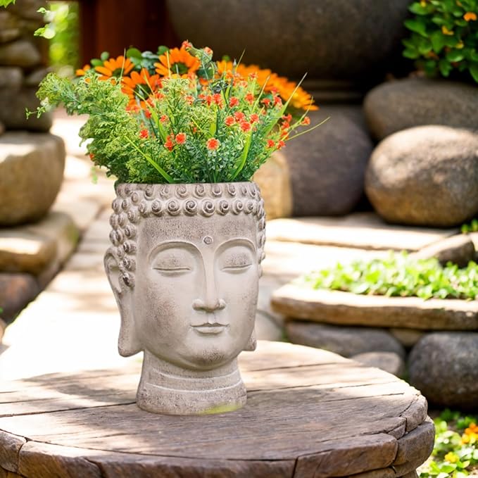 Buddha - Face Flower Pot - Head Planters - Garden Statue - Cactus Succulents - Image 5