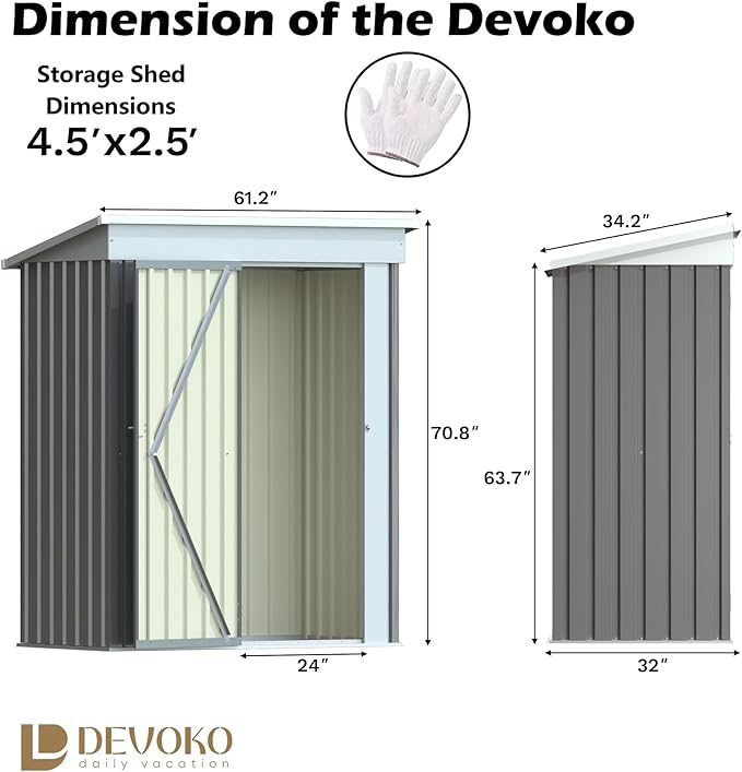 Devoko Outdoor Storage Shed 5 x 3 FT Lockable Metal Garden Shed Steel - Image 5
