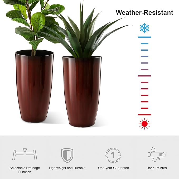 Glitzhome 23.5" H Oversized Tall Planter, Gradient Red Faux Ceramic Finish - Image 5
