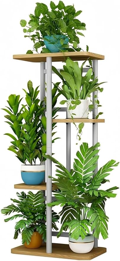 LINZINAR Plant Stand Indoor 4 Tier 5 Potted Multiple Plant Shelf Stands by LINZINAR