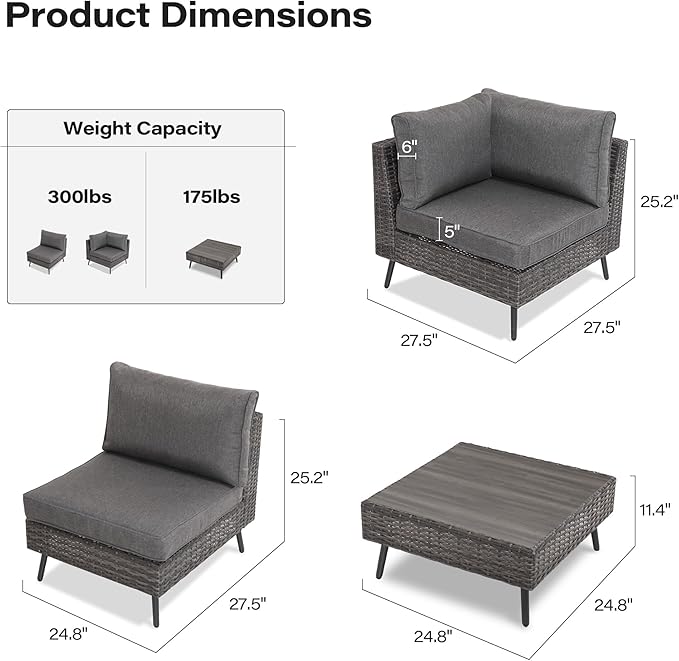 LAUSAINT HOME Outdoor Patio Furniture, 7 Piece Outdoor Sectional Sofa PE Rattan - Image 7