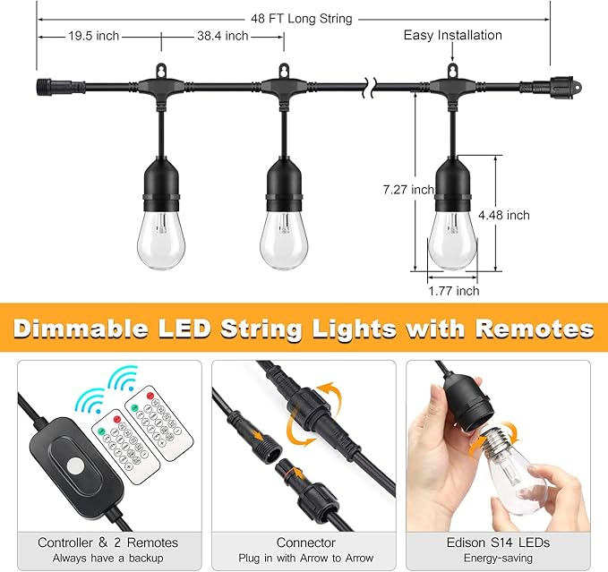 Mlambert 3 Color Outdoor LED Dimmable String Lights - Image 6