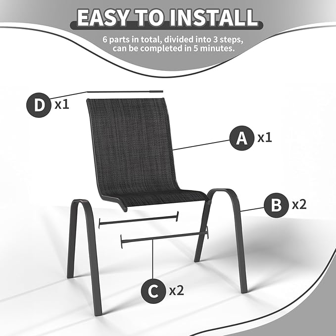 Patio Dining Chairs Set of 6, Outdoor Stackable Dining Chairs High Back - Image 5