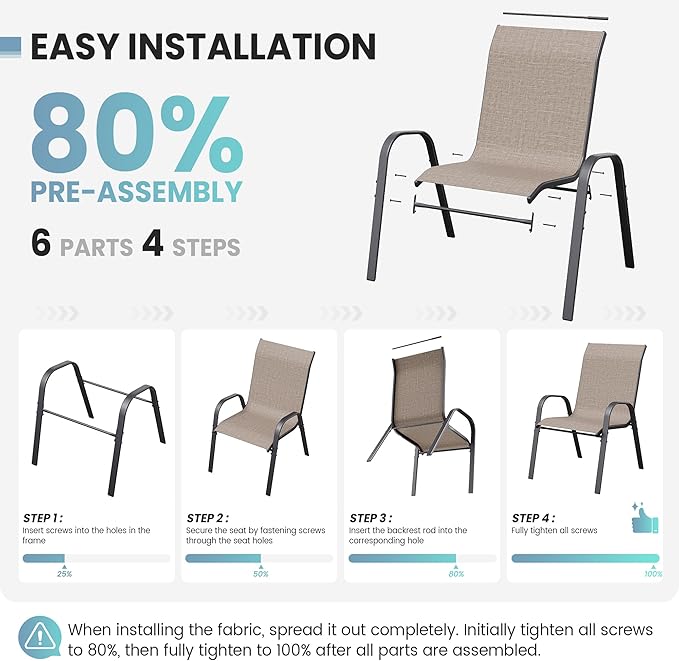 Patio Dining Chairs Set of 4, Stackable Dining Chairs High Back, Breathable - Image 8
