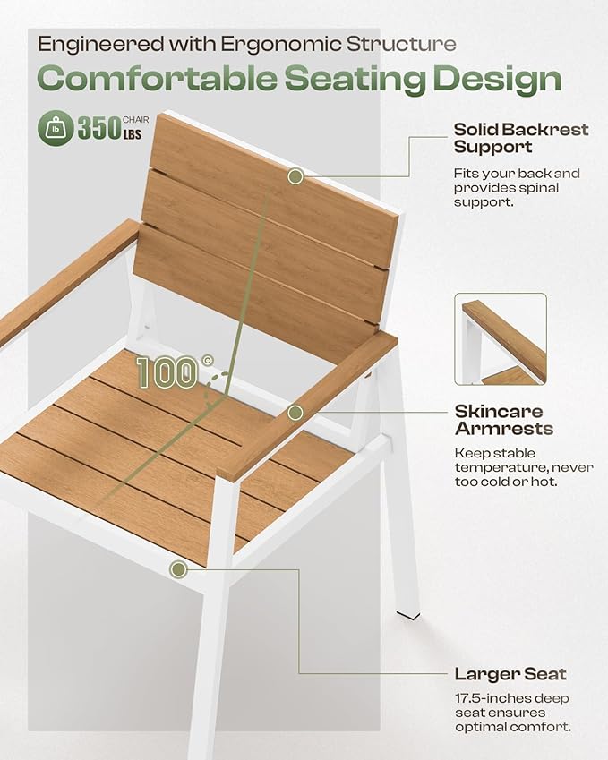 Outdoor Dining Set for 4, Aluminum Patio Table and Chairs Set - Image 3