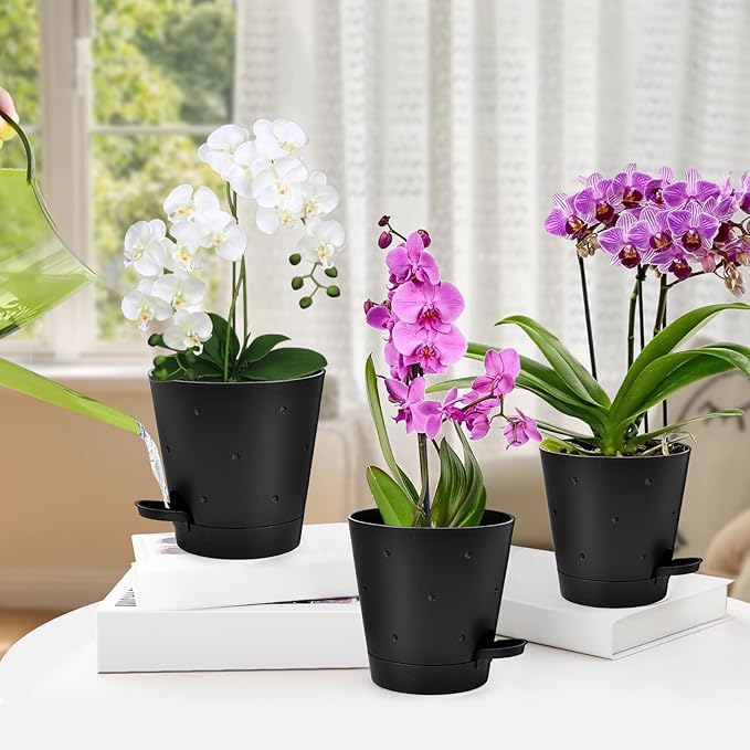 Orchid Pots with Holes, 6 Inch Self Watering Orchid Pot 2 Pack Plastic Plant - Image 6