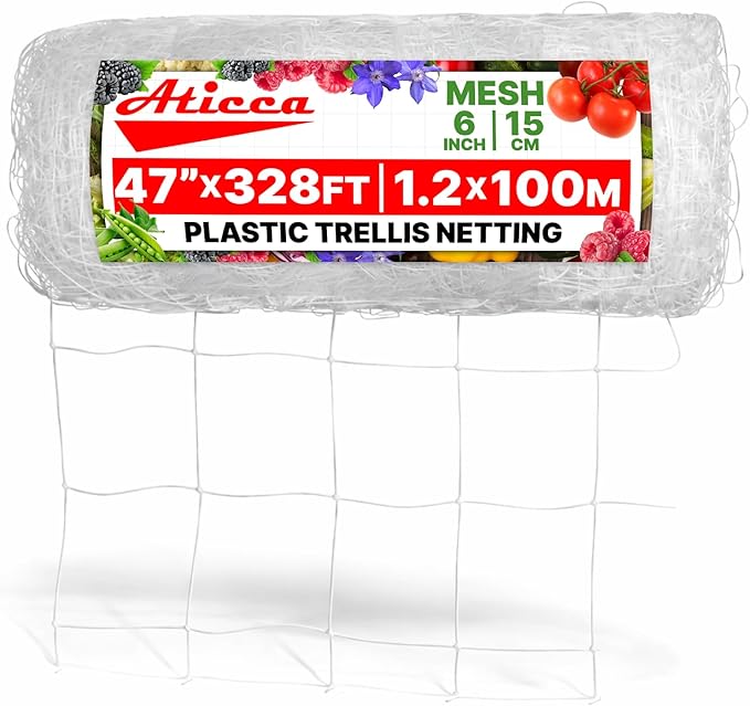Plastic Trellis Netting 47" x 328 ft Heavy Duty Plant Support Netting White by Aticca