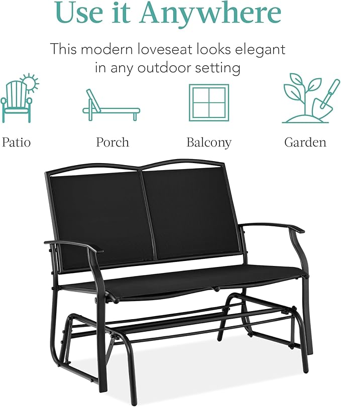 Best Choice Products 2-Person Outdoor Patio Swing Glider Steel Bench Loveseat - Image 7