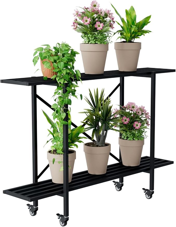 Zhongma 2 Tier Metal Sturdy Narrow Plant Stand by Zhongma