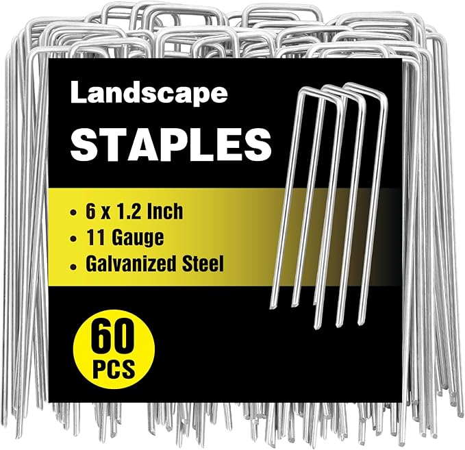 HongWay 60 Pack 6 Inch Landscape Staples, Galvanized Garden Stakes 11 Gauge by HongWay