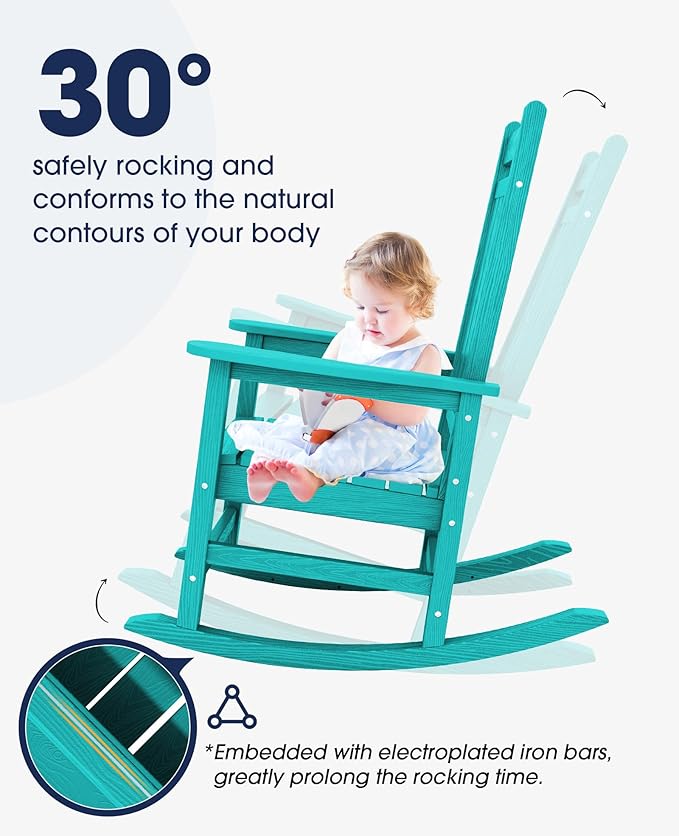 KINGYES Oversized Outdoor Rocking Chair, All-Weather Patio Rocking Chairs - Image 5