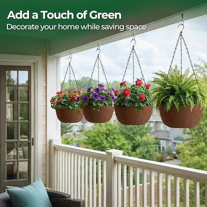 T4U Hanging Planters for Outdoor Plants, 10 Inch 4 Pack Fabric Hanging Baskets - Image 8