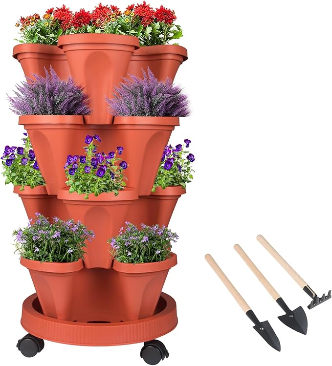 GameXcel Vertical Planter 4 Tier Stackable Planters Garden Planters Strawberry by GameXcel