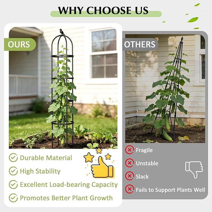 Garden Obelisk Trellis for Climbing Plants Outdoor, 6.2 FT Tomato Cage - Image 5