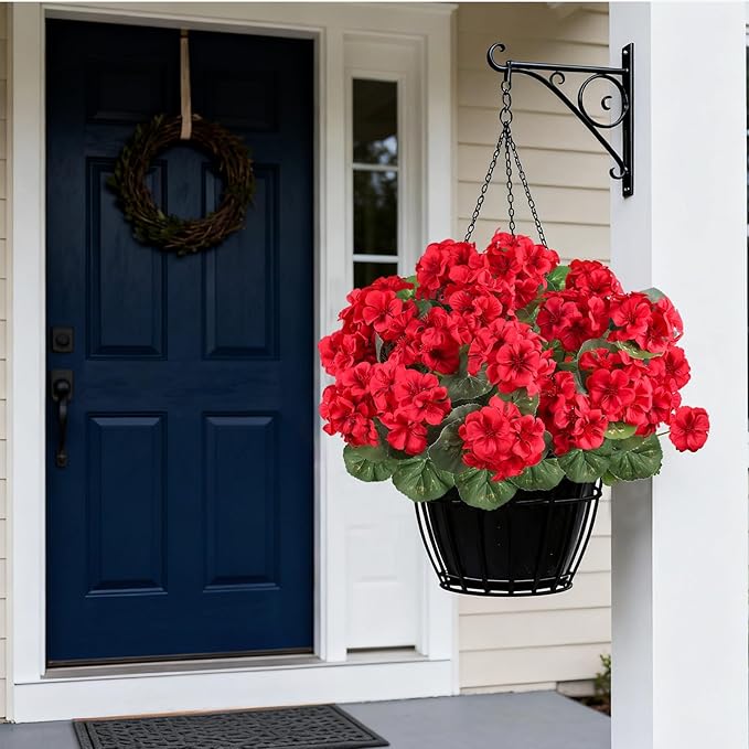 Artificial Flowers for Outdoors, 6 Bundles Realistic Silk Fake Red Geraniums - Image 6