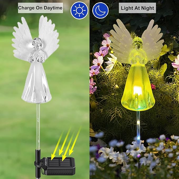 2 Pack Solar Angel Lights Outdoor Decor, Decorative Color Changing Waterproof - Image 3