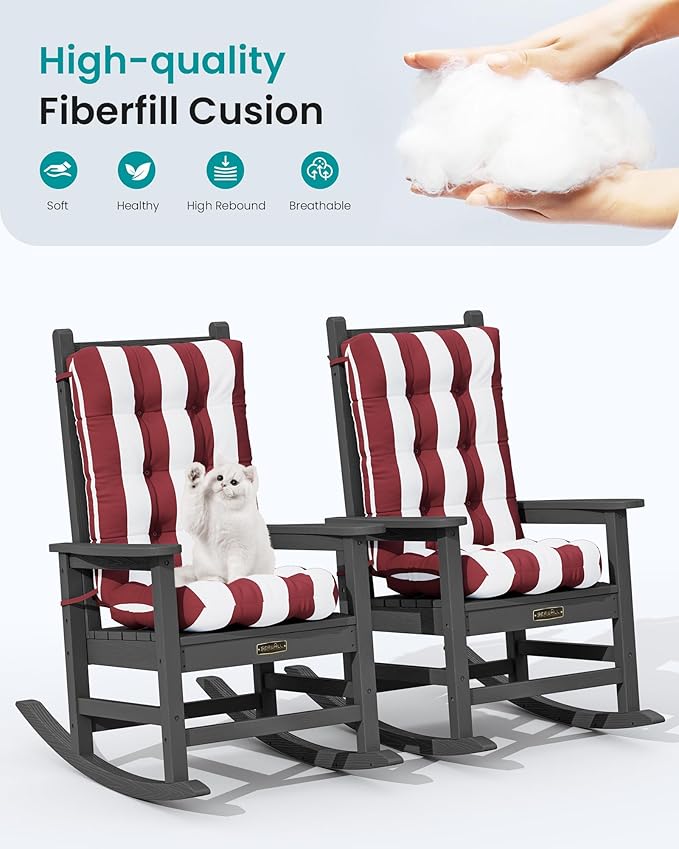 SERWALL HDPE Outdoor Rocking Chair Cushion Set of 4, Memory Foam Cushion Red - Image 6