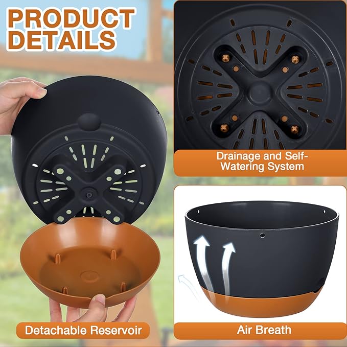 Mumufy 6 Pcs 8 Inch Hanging Planters, Dark Gray, Plastic - Image 3