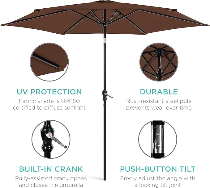 Best Choice Products 10ft Outdoor Table Compatible Steel Polyester Market Patio - Image 5