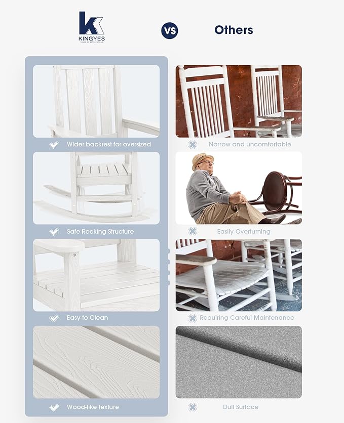 KINGYES Oversized Outdoor Rocking Chair Set of 6, All-Weather Patio Rocking - Image 7