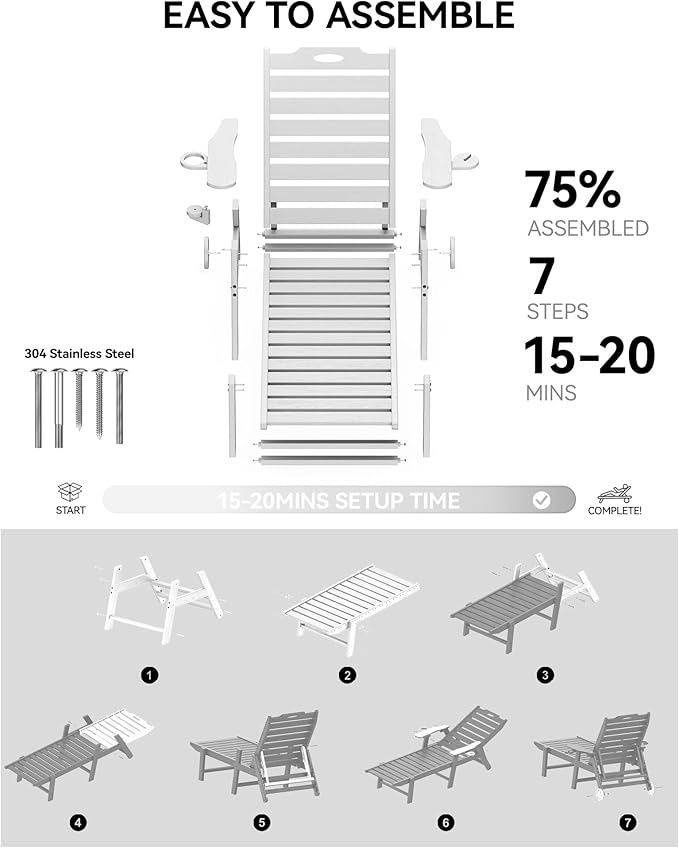 Carauci Lounge Chair Outdoor Set of 4, HDPE Chaise Lounge - Image 7