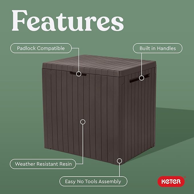 Keter City 30 Gallon Resin Outdoor Storage Box and Patio Furniture Side Table - Image 3
