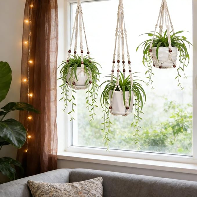 YIBOT 3 Pack Macrame Plant Hangers Indoor Different Size Hanging Planter Basket - Image 6