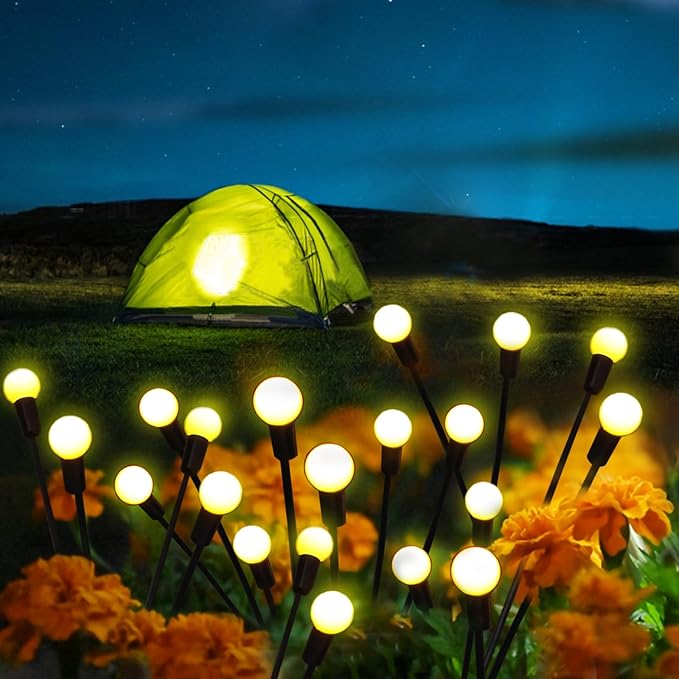 Kohlrabi Solar Garden Lights Outdoor, 10 Pack 80 LED Warm White Firefly Lights - Image 6