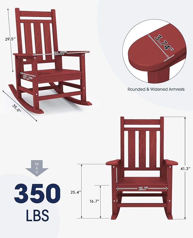 KINGYES Oversized Outdoor Rocking Chair Set of 2, All-Weather Patio Rocking - Image 3