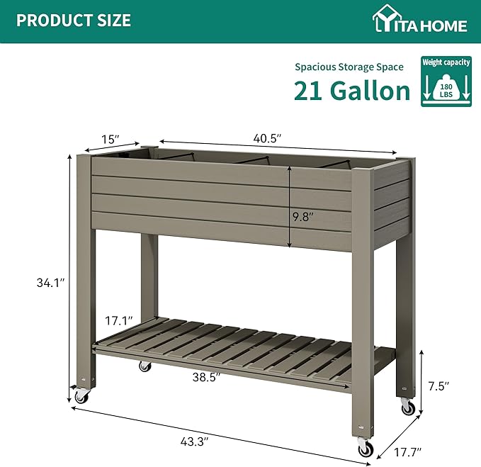 YITAHOME 43.3x17.7x34 in Elevated Garden Bed 2pcs, Outdoor Plastic Planter Box - Image 6