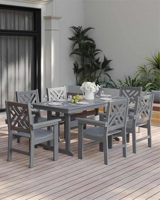 7-Piece Outdoor Dining Set, HDPE All-Weather Patio Table and Chairs Set - Image 9