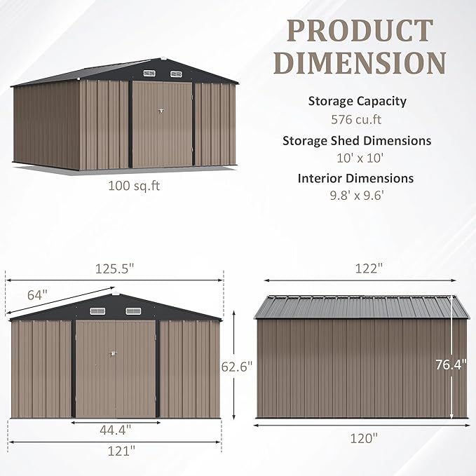 Greesum 10×10FT Outdoor Storage Shed, Metal Patio Storaged Sheds - Image 4