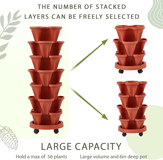 Umigy 2 Set of 7 Tier Vertical Planter Stackable Tower Planters Strawberry Herb - Image 6