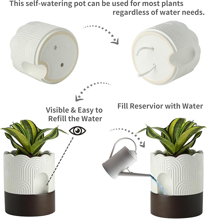 Nihow Self Watering Plant Pot: 6 Inch Ceramic Planter - Image 3