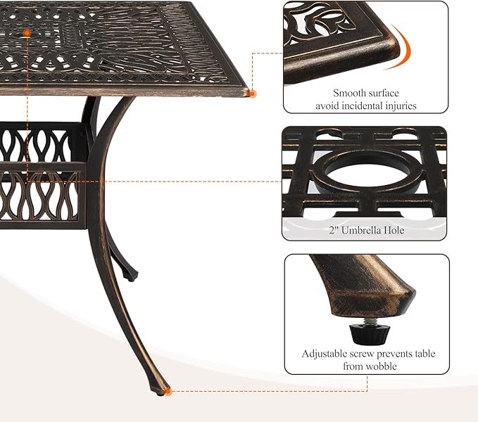 VINGLI Patio Dining Table with Umbrella Hole, Cast Aluminum Outdoor Bistro - Image 5