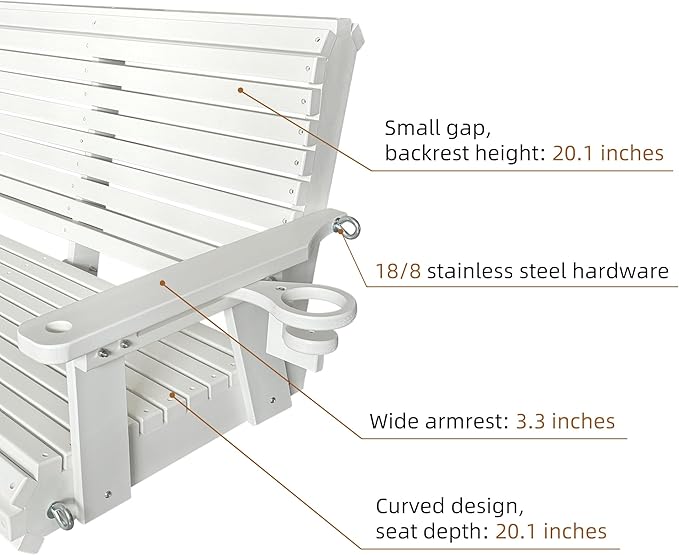 HDPE Porch Swing with 18/8 Stainless Steel Bolts, Ergonomic Design, Ultra - Image 6