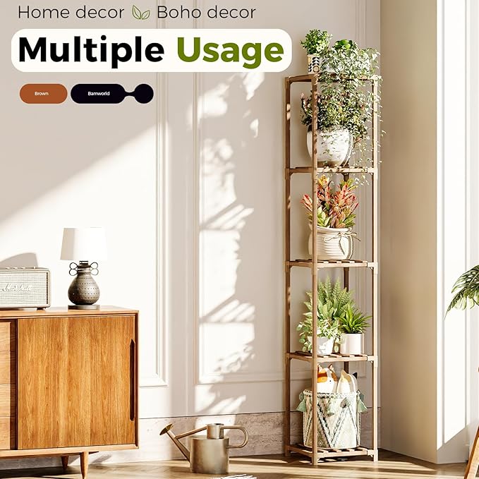 Bamworld Corner Plant Stand Indoor Tall Plant Shelf 5-tier Wood Plant Holder - Image 3