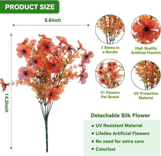 Artificial Flowers for Outdoor, Silk Flowers No Fade Fake Plastic Flowers UV - Image 7